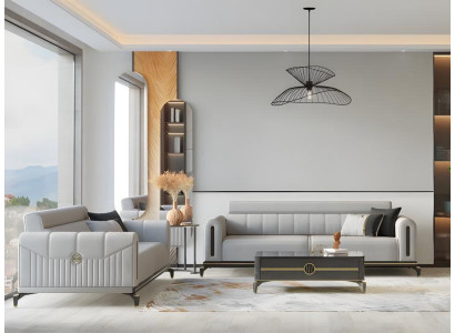 Komplette Couchgarnitur Dreisitzer 3 Sitzer Grau Sofa Couch 2tlg Modern