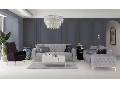 Garnitur Dreisitzer Sessel Stoffsofa Polstersofa Grau Couch Sofa 3tlg