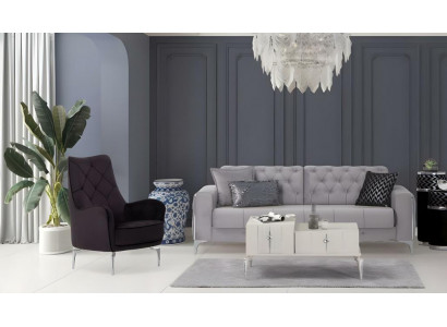 Komplette Zweisitzer Sessel Stoffsofa Polstersofa Grau Couch Sofa 2tlg