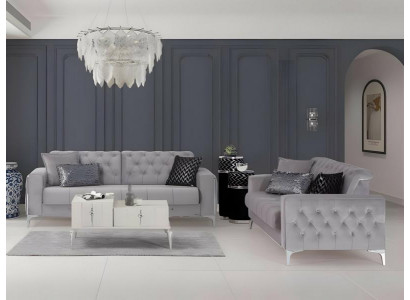 Garnitur Zweisitzer Stoffsofa Polstersofa Grau Couch Sofa 2tlg Sitzer