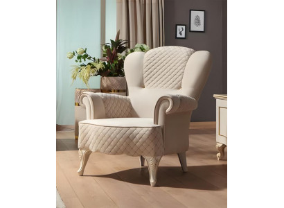 Sessel Ohrensessel Polstersessel Stoffsessel Beige Luxus Stoff Sitzer