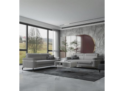 Komplette Zweisitzer Polstersofa Stoffsofa Grau 2tlg Couchgarnitur