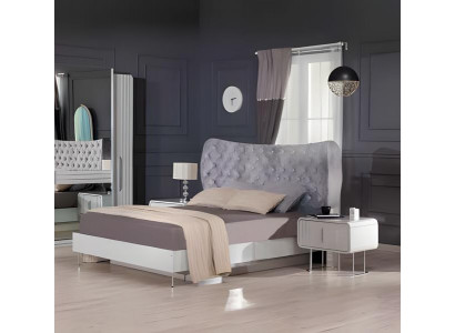Garnitur Schlafzimmer Doppelbett Bett Nachttische Weiß 3tlg Bettkasten
