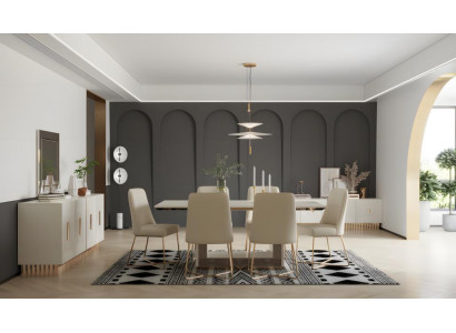 Garnitur Esszimmer Essecke Esstisch Stühle  Anrichte 9tlg Beige Tisch