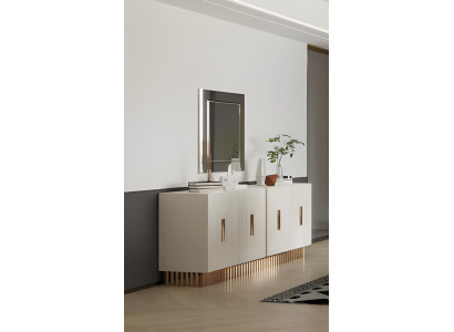 Gruppe Anrichte Spiegel Schrank Holzschrank Beige Buffetvitrine Holz