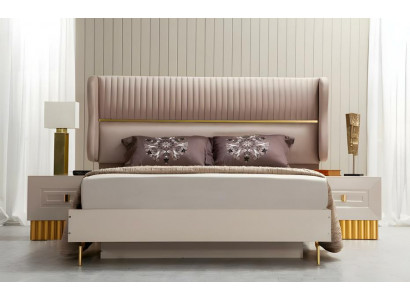 Schlafzimmer Bett Nachttische Kleiderschrank Schminktisch Beige 5tlg