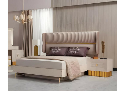 Luxus Garnitur Schlafzimmer Bett Doppelbett Nachttische Beige 3tlg