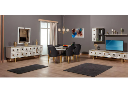 Essgruppe Esszimmermöbel Esstisch Stühle Anrichte RTV 10tlg Beige Tisch