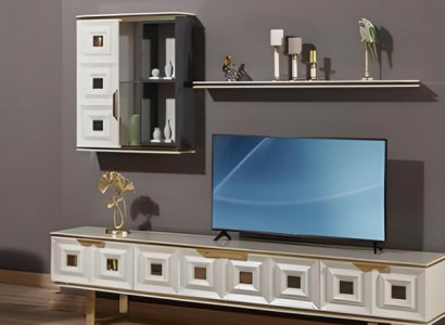 Wohnzimmer Tisch Lowboard Sideboard TV Ständer Beige Regale Schrank