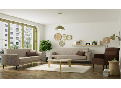Komplette Couchgarnitur Dreisitzer Zweisitzer Sessel Grau Stoffsofas