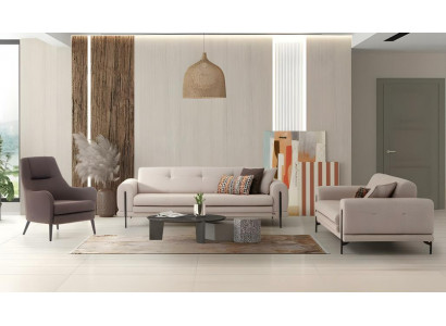 Komplette Couchgarnitur Dreisitzer Zweisitzer Sessel Weiß Stoffsofas