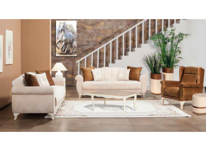 Gruppe Couchgarnitur Dreisitzer Zweisitzer Sessel Beige Stoffsofas