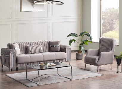 Wohnzimmer Sofagarnitur Dreisitzer Grau Couch Set Sofa 3 Sitzer Luxus Sessel