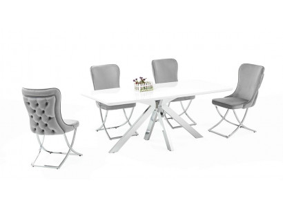 Hochwertig  Esszimmer Set Weiß Garnitur Tisch 4x Stühle Design luxuriöse Möbel