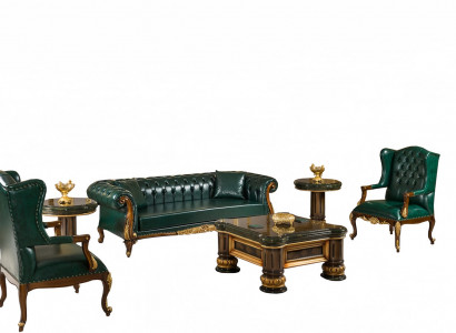 Chesterfield Sofagarnitur Couch Polster Möbel Ledersofa 3+1+1 Tisch Couchtisch