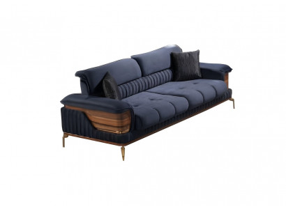 Dreisatzsofa Wohnzimmer 3-Sitzer Sofa Polster Möbel Stoff Blau Modern Couch