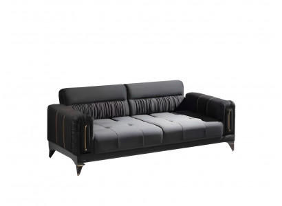 Dreisatzsofa Wohnzimmer 3-Sitzer Sofa Polster Möbel Stoff Schwarz Modern Couch
