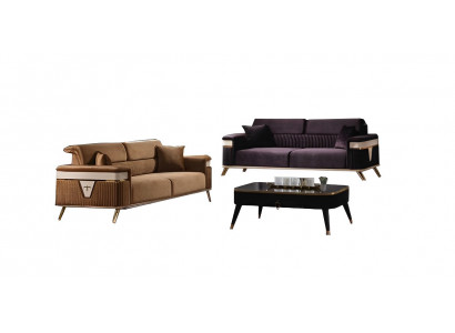 Designer Wohnzimmer Set Sofa Lila 2tlg. Sofagarnitur 3+3 Sitzer Braun Couchen
