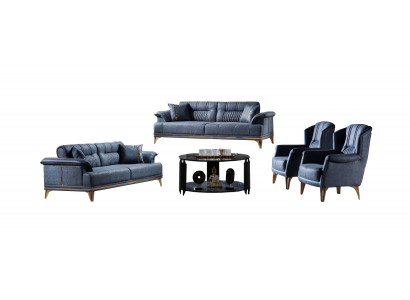 Sofagarnitur Wohnzimmer Set Sofa 3+3+1+1 Sitzer Polster Blau 4tlg Modern Möbel