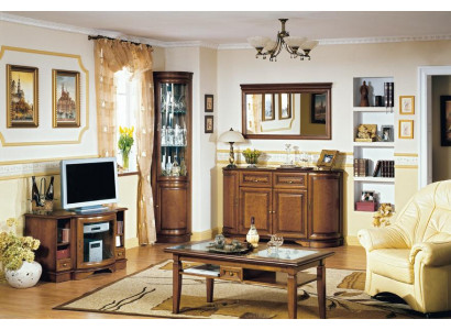 Stilvoller Wohnwand TV Lowboard Holzmöbel Eckvitrine Sideboard mit Spiegel Set
