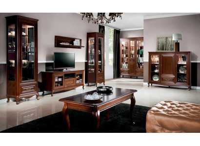 Klassische Komplette Wohnwand 2x Vitrine Holzmöbel Kommode Wohnzimmer Set 4tlg