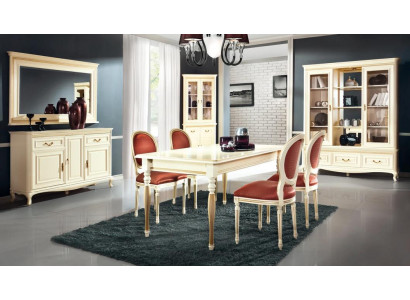 Esszimmer Esstisch Holzmöbel Anrichte mit Spiegel Weiß Eckvitrine Set 4tlg