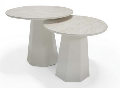 Designer Couchtisch Set 2x runde Tische Holz modern stilvolle Möbel Wohnzimmer