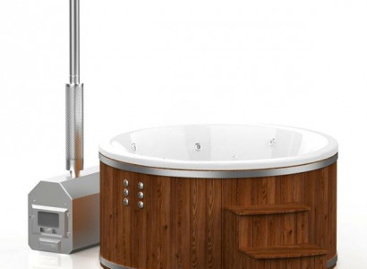 Whirlpool Badefass externer Holzofen Thermoholz luxuriöser Gartenpool Wellness