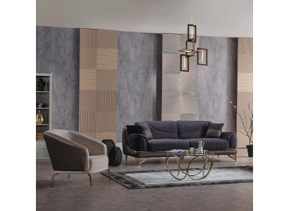 Wohnzimmer Set Sitzgruppe Sofa 3 Sitzer Dreisitzer Sessel Polster Schwarz Modern