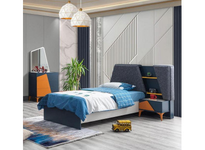 Jugendzimmer Set Blau Bett Nachttisch Kommode Kinder Top-Qualität Möbel Modern