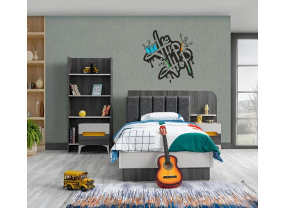 Kinderzimmer Kinderbett Bett Nachttisch Buecherregal Holz Möbel Grau Set
