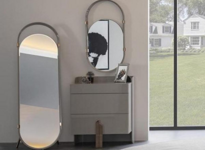 Kommode Oval Spiegel Standspiegel Schubladenschrank Hochglanz Edelstahl