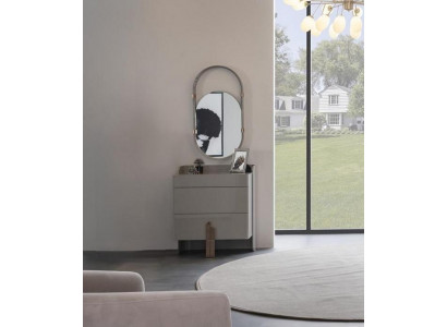 Kommode Nachtschrank Nachtkommode mit Oval Spiegel Hochglanz Edelstahl