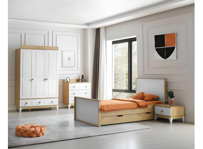 Modernes 4tlg Schlafzimmer Set mit Bett Nachttisch Kommode und Kleiderschrank