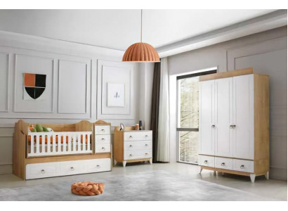 Modernes 3tlg Set mit Montessori Bett Kleiderschrank & Kommode Stilvoll elegant