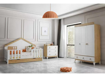 Modernes 3tlg Set mit Montessori Bett Kleiderschrank & Kommode Stilvoll elegant