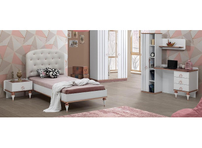 Set Bett Nachttisch Schreibtisch Modern Elegant Weiß Design Kinderzimmer 3-tlg