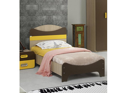 Bett mit Kopfteil Modernes Design Farbakzente Gelb Braun Kinderzimmer Möbel