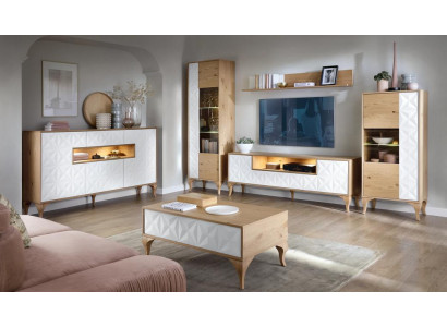 Modern Holzmöbel TV-Lowboard Wohnzimmer Vitrine Komplett Set Wohnwand 6tlg