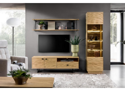 Wohnzimmer Set Modern TV-Lowboard Medienmöbel Braun Wandregal