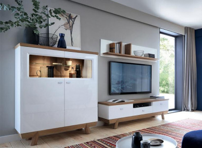 Designer Wohnzimmer Set 3 tlg Modern Wohnwand TV-Lowboard Medienmöbel Regale