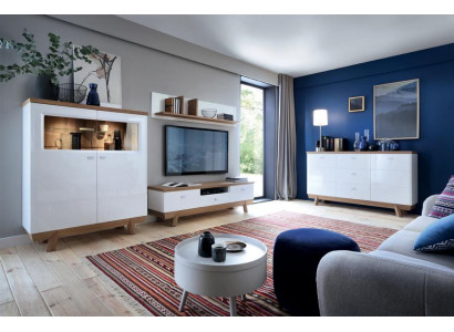 Designer Wohnwand Modern TV-Lowboard Wandregal Wohnzimmer Set 4tlg