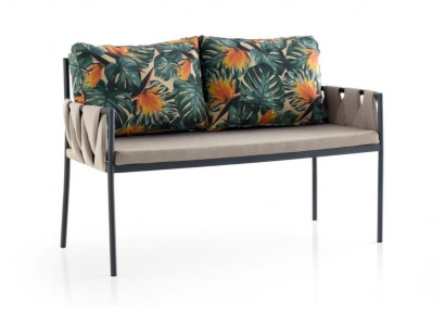 Gartensofa 2er Sofa 2 Sitzer Loungesofa Blättermuster Kissen Gartenmöbel