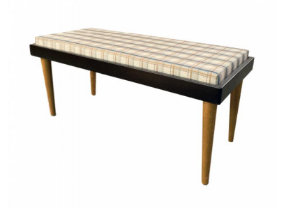 Polsterbank Sitzhocker Bank Sitzbank Stoffbezug Beige-Ocker-Blau Kariert