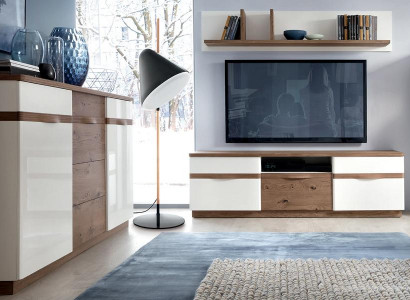 Designer Wohnzimmer TV-Lowboard Exclusive Komplett Wandregal Sideboard