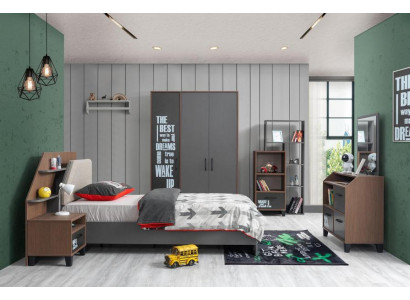 Modernes Kinderzimmermöbel-Set aus Holz in Grau und Braun
