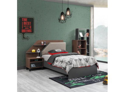 Modernes Kinderbett mit Nachttisch aus Holz in Grau und Braun