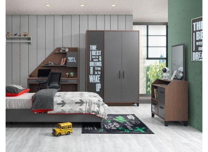 Modernes 3-teiliges Möbelset aus Holz in Grau für Schlafzimmer