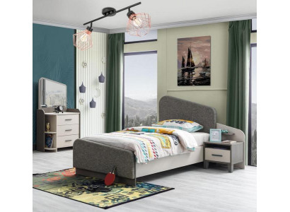 Grau Kinderzimmer Set Kinderbett Nachttisch Kommode Moderne  Top-Qualität Möbel