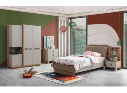 Kinderzimmer Set Beige Kinderbett Nachttisch Kommode Kleiderschrank Luxus